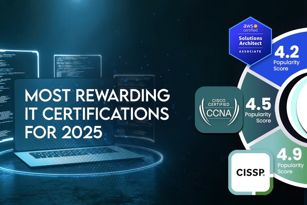 Laptop with certification badges highlighting most rewarding IT certifications for 2025.